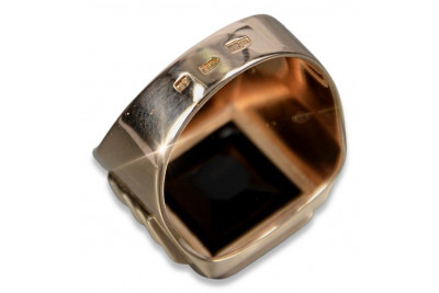 Russian rose Soviet Vintage Antique gold jewelry man's Onyx ring signet jewelry