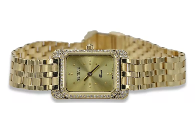 Żółty złoty zegarek na rękę Lady Geneve 14k 585 lw054ydg&lbw007y