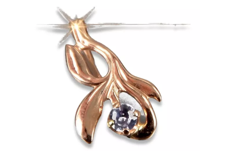 Pendentif vintage en or rose 14 carats avec rubis, zircon, améthyste, émeraude, saphir, péridot Jaune vpc002