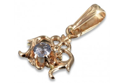 Pandantiv Vintage din Aur Roz de 14k cu Pietre Pretioase: Rubin, Zircon, Smarald, Safir vpc004