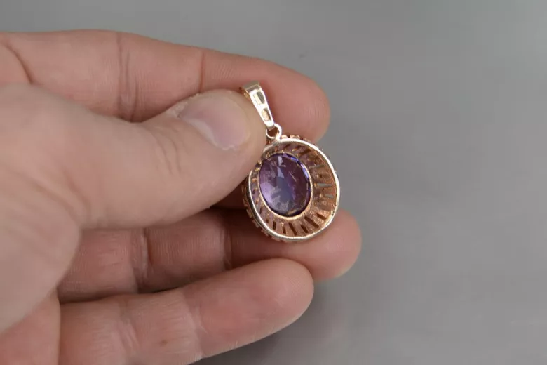 Sterling Silver Rose Gold Plated Gemstone Pendant Vintage Style vpc007rp