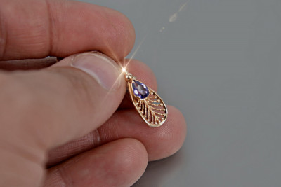 Vintage Rose Gold Ruby Emerald Sapphire Pendant with Zircon Amethyst Aquamarine Setting vpc010