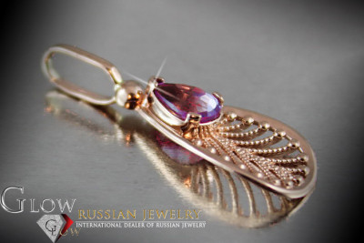 Vintage Rose Gold Ruby Emerald Sapphire Pendant with Zircon Amethyst Aquamarine Setting vpc010