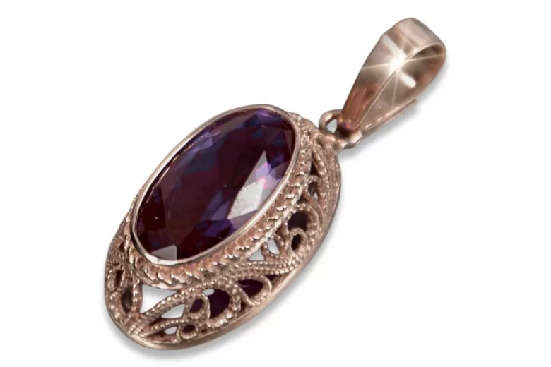 Pendentif vintage en or rose 14 carats avec rubis, zircon, améthyste, émeraude, saphir, péridot jaune et alexandrite vpc014