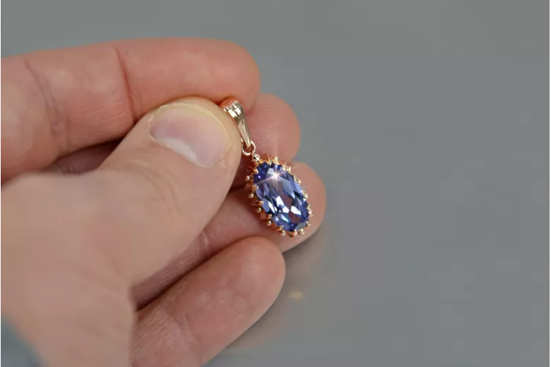 Colier Vintage din Aur Roz 14k cu Rubin, Zircon, Ametist, Smarald și Safir vpc016