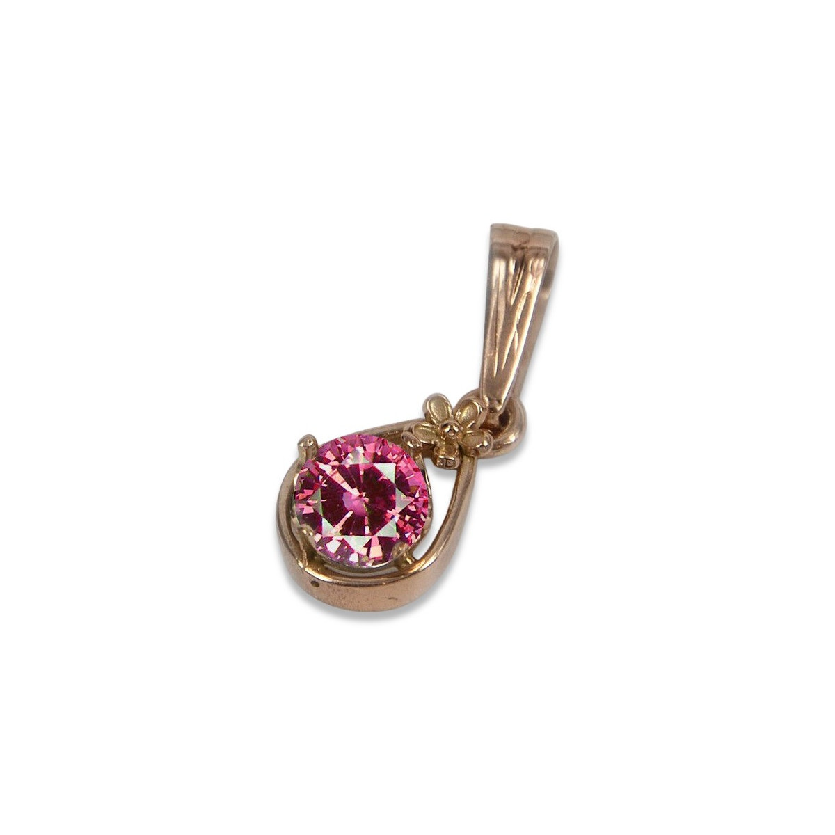 Vintage Rose Gold Ruby Pendant with Emerald and Sapphire Accents vpc017