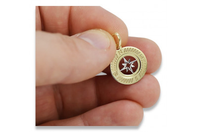 "Exquisite 14K Yellow White Gold Compass Pendant - Authentic Italian Design" cpn032yw cpn032yw