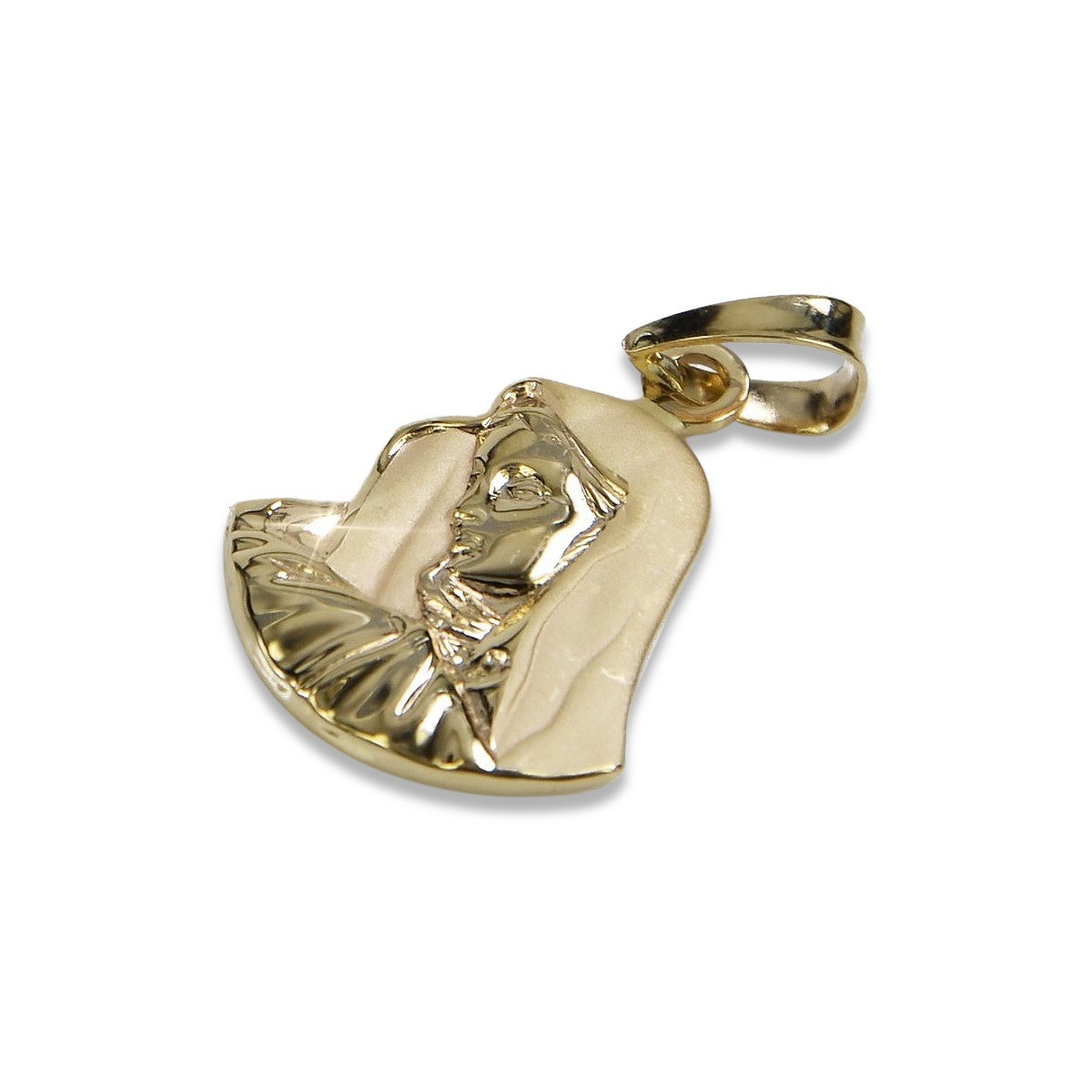 14K Yellow Gold Italian Mary Medallion Icon Pendant pm004y