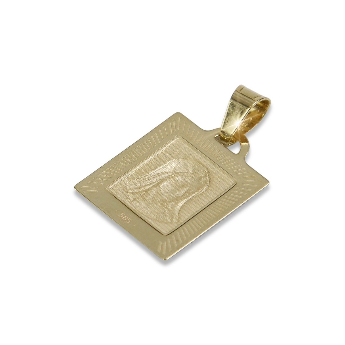 14K Yellow Gold Italian Mary Medallion Icon Pendant pm002y