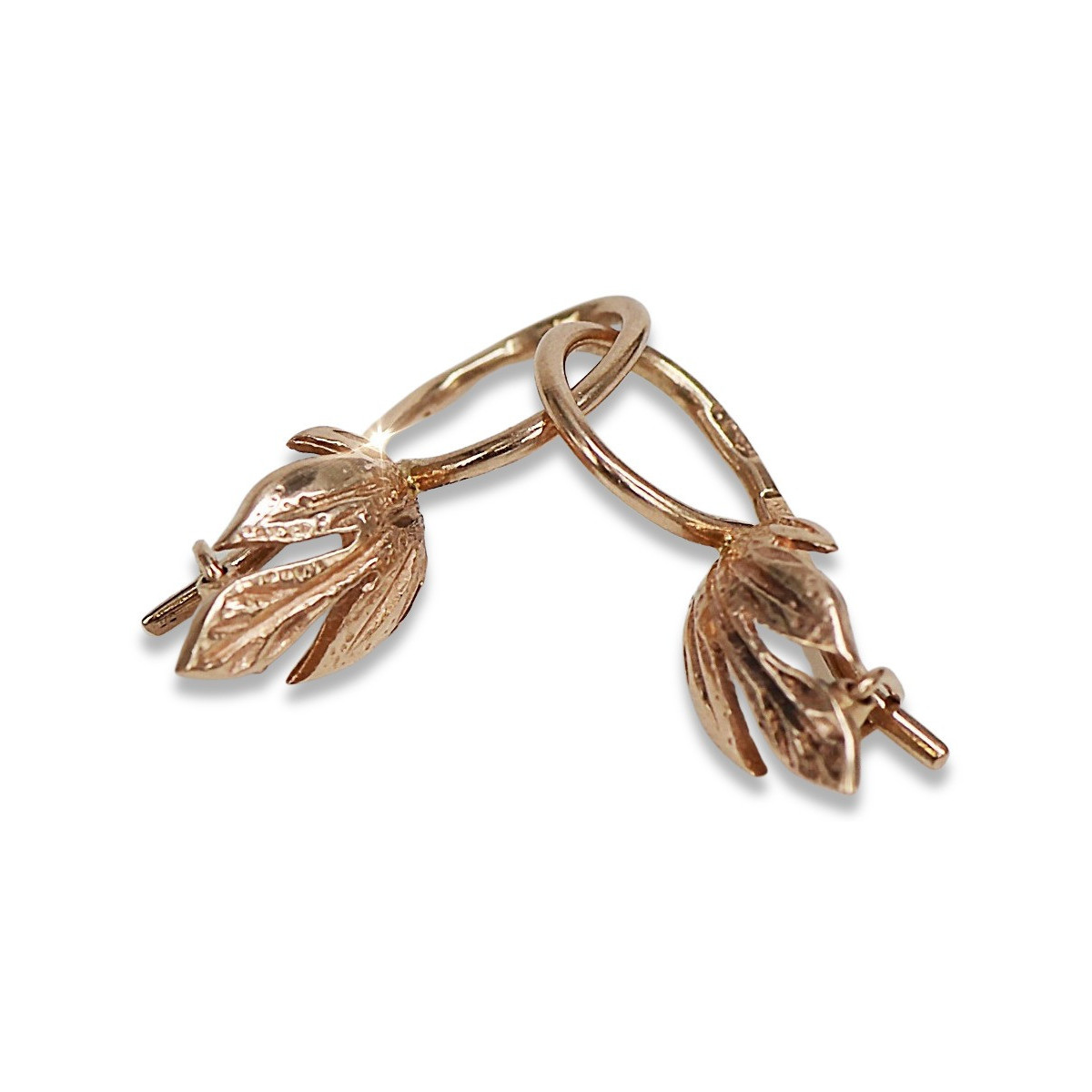 "Boucles d'oreilles vintage en or rose 14 carats 585 avec feuille antique" ven210 ven210