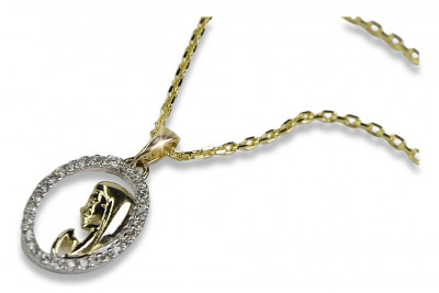 14k Gold Mutter Gottes Medaillon & Ankerkette pm011y&cc003y
