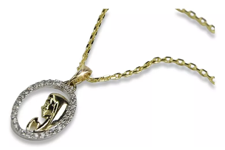 14k Gold Mutter Gottes Medaillon & Ankerkette pm011y&cc003y