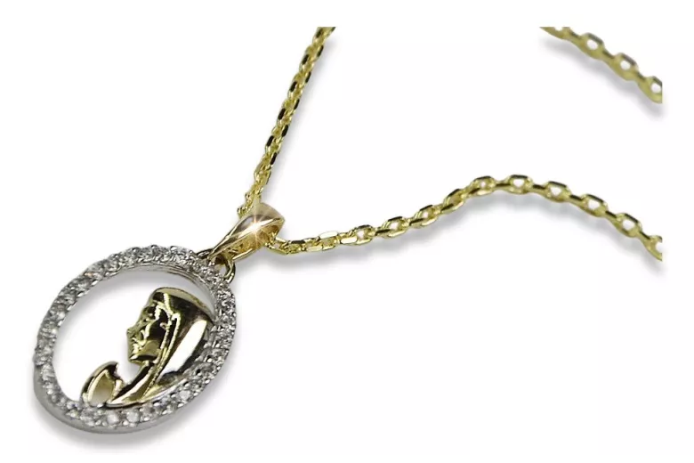 14k złoty medalik Matki Bożej na łańcuszku z kotwicą pm011y&cc003y