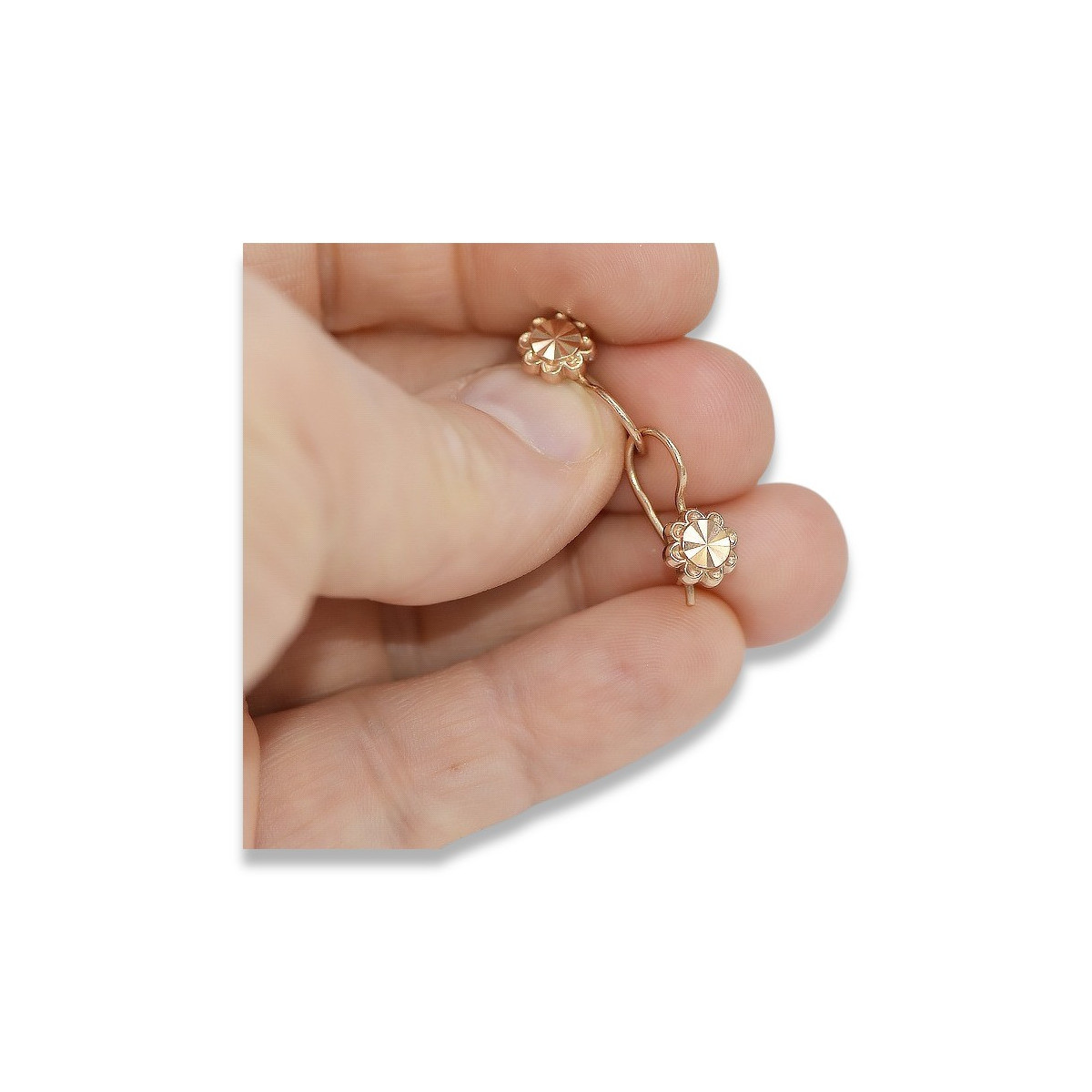 "Boucles d'oreilles fleur d'or rose 14 carats 585 vintage sans pierres" ven229 ven229