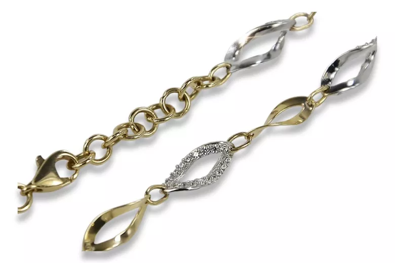 Pulsera de oro italiano 14k amarillo y blanco con piedras preciosas cfb003yw