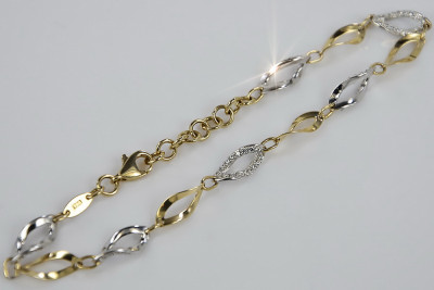 Pulsera de oro italiano 14k amarillo y blanco con piedras preciosas cfb003yw