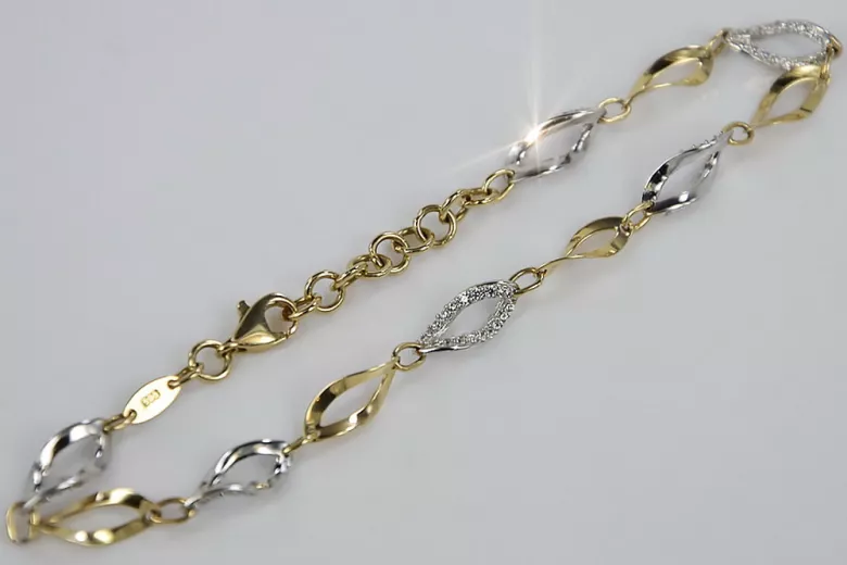 Pulsera de oro italiano 14k amarillo y blanco con piedras preciosas cfb003yw