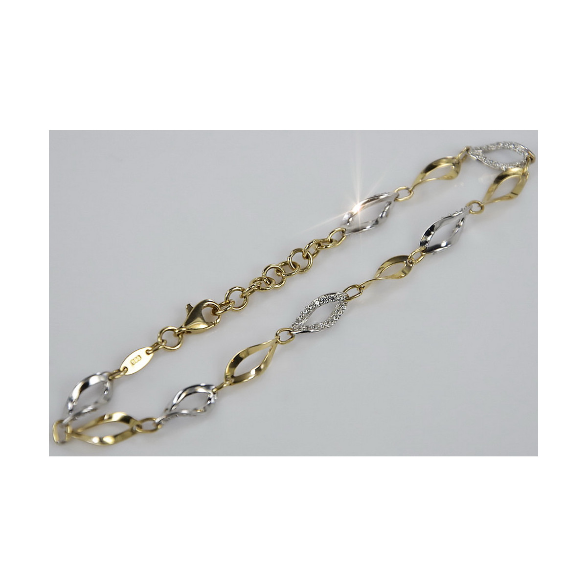 Pulsera de oro italiano 14k amarillo y blanco con piedras preciosas cfb003yw