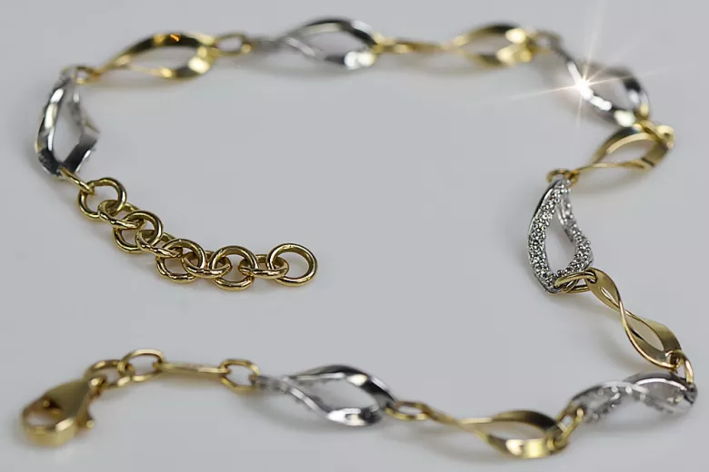 Pulsera de oro italiano 14k amarillo y blanco con piedras preciosas cfb003yw