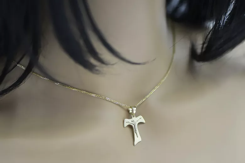 Cruz de oro con una cadena ★ zlotychlopak.pl Sello de oro 585 333 ¡★ Precio bajo!