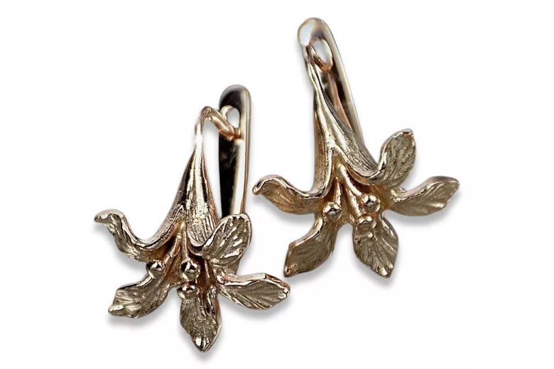 "Boucles d'oreilles Fleurs Vintage en Or Rose 14 Carats 585, Pas de Pierres" ven222 ven222