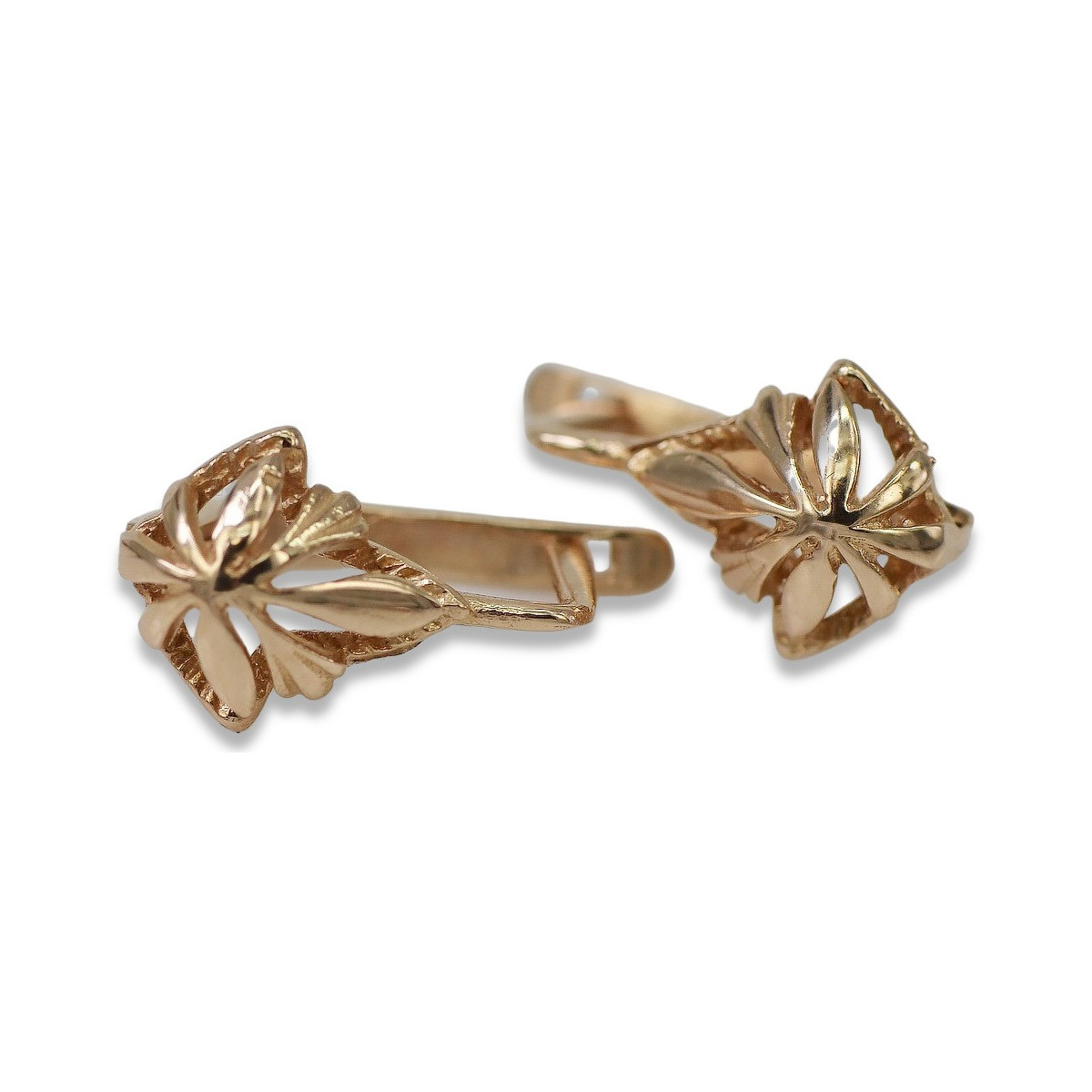 "Boucles d'oreilles vintage en forme de feuille en or rose 14 carats 585 Pas de pierres" ven137 ven137