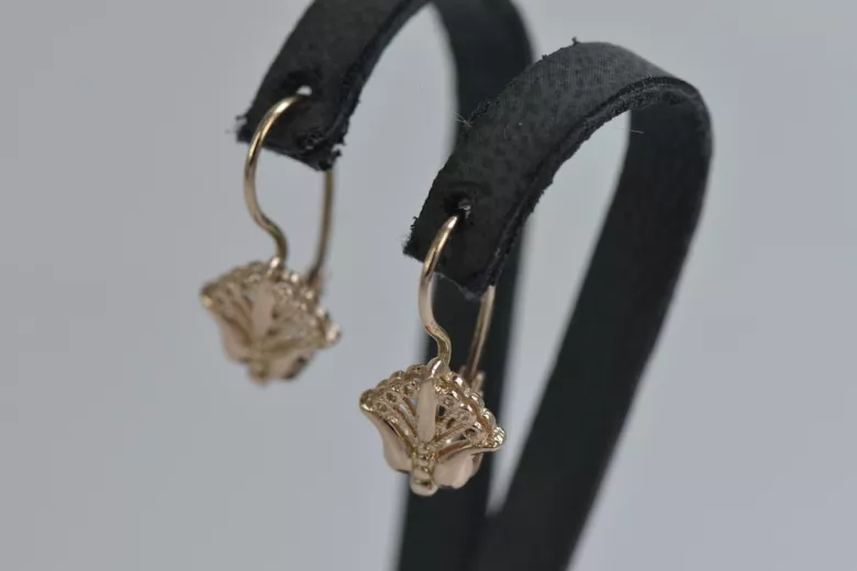 "Authentic Vintage 14K Rose Gold Floral Earrings Without Stones" ven205 ven205