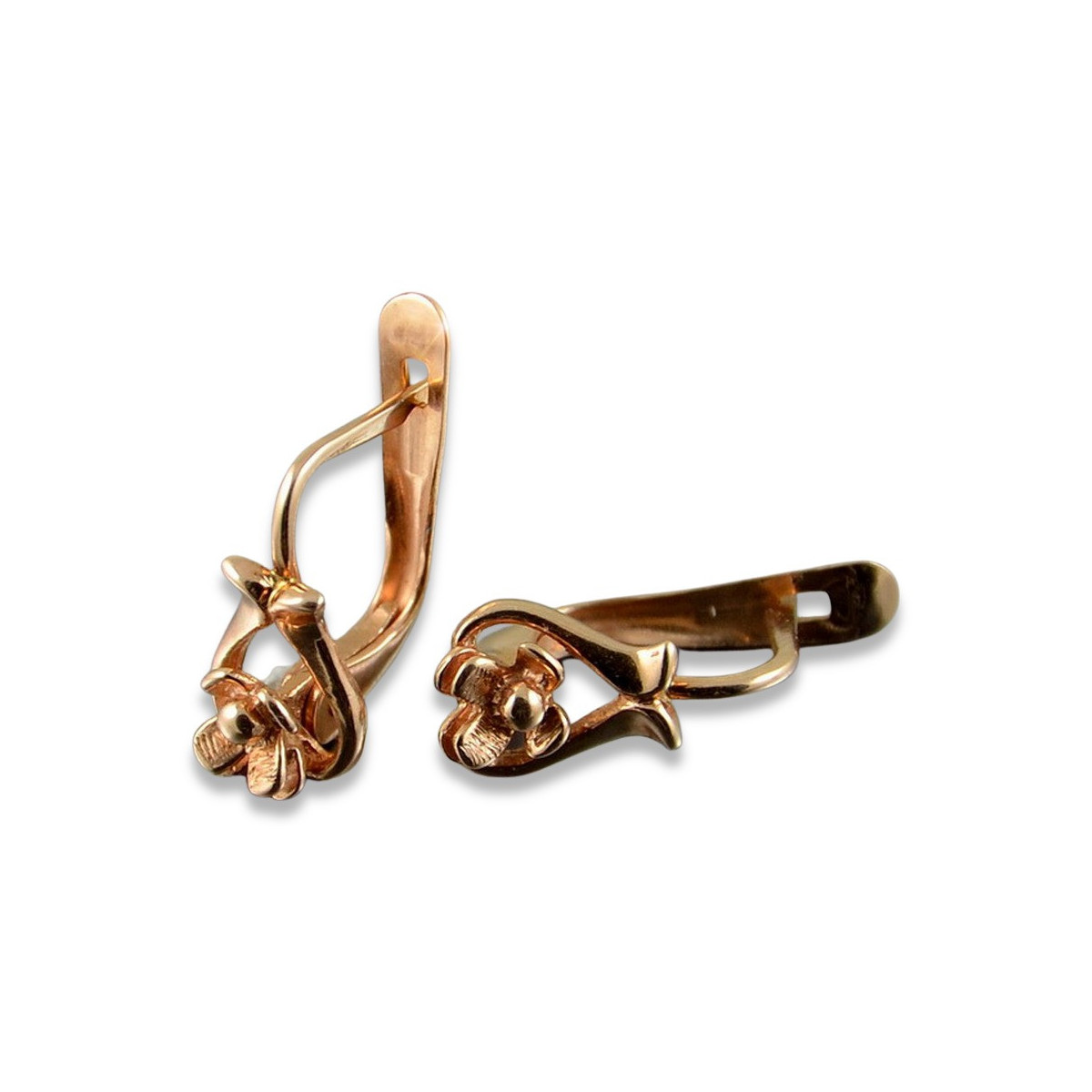 "Boucles d'oreilles vintage en forme de fleur en or rose 14 carats 585, sans pierres" ven166 ven166