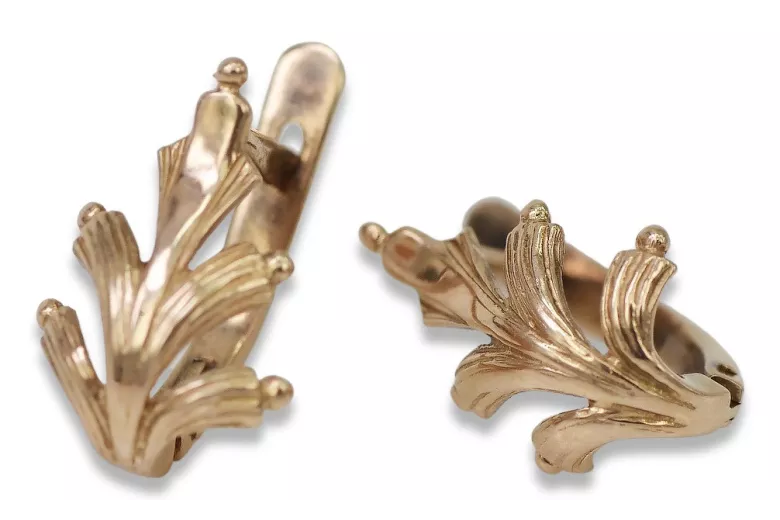 "Boucles d'oreilles feuilles d'or rose 14 carats vintage sans pierres" ven139 ven139