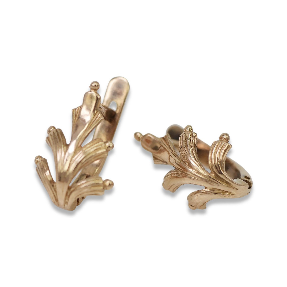 "Boucles d'oreilles feuilles d'or rose 14 carats vintage sans pierres" ven139 ven139