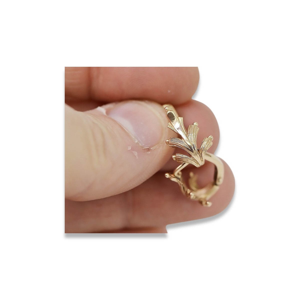 Keine Steine, Originales Vintage-Roségold 14k 585 Blatt Ohrringe ven139 ven139