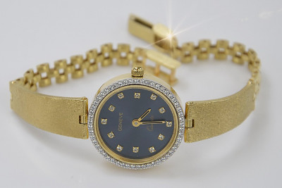 14K Yellow Gold Lady Geneve Watch with Gold Dial and Blue Dia lw080y