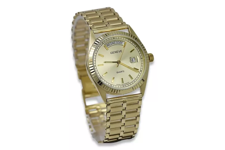 Gold men's watch Geneve ★ zlotychlopak.pl ★ Gold purity 585 333 Low Price!