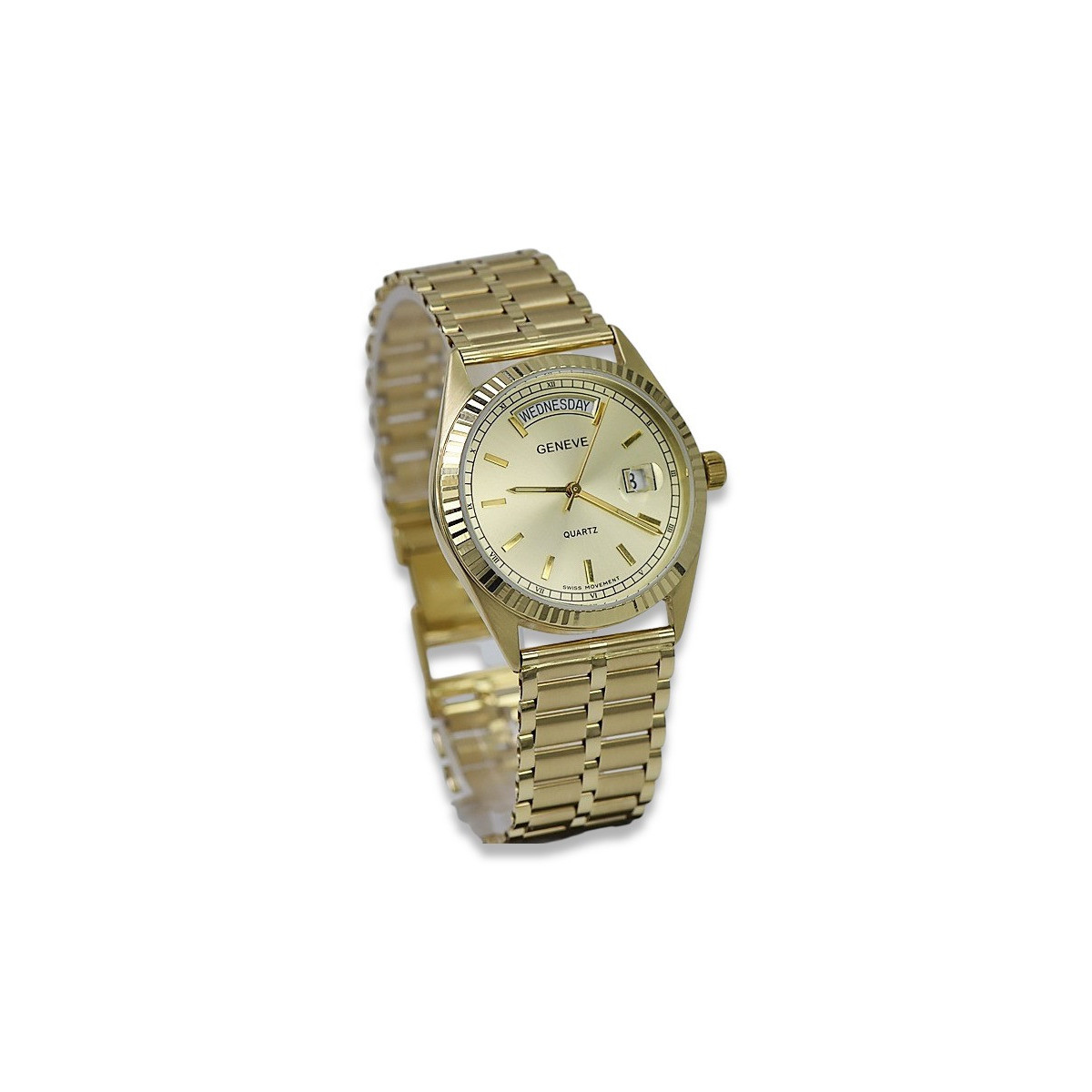 Goldene Herrenuhr Geneve ★ zlotychlopak.pl ★ Gold Reinheit 585 333 Niedriger Preis!