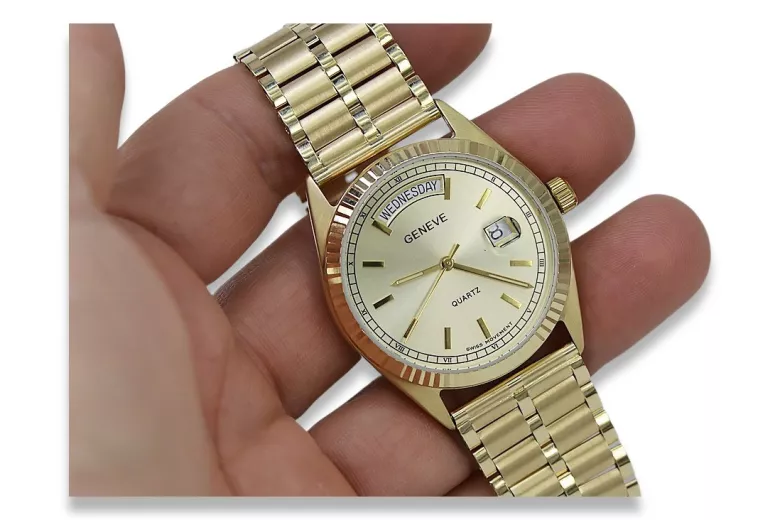 Gold men's watch Geneve ★ zlotychlopak.pl ★ Gold purity 585 333 Low Price!