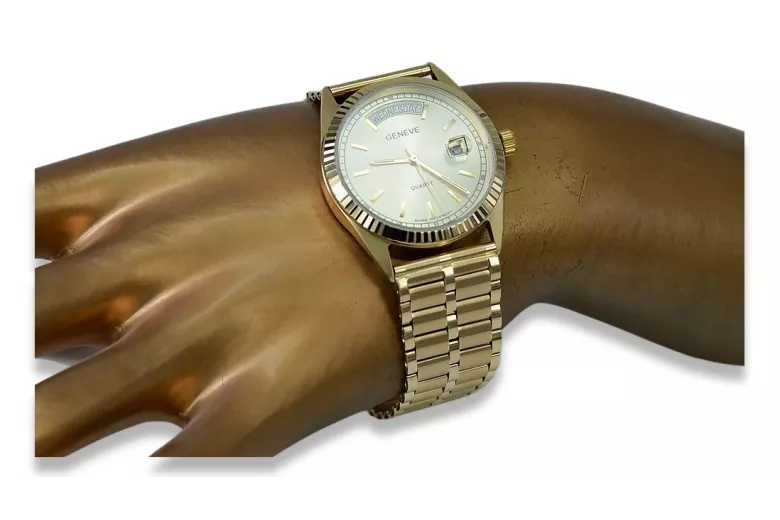 Gold men's watch Geneve ★ zlotychlopak.pl ★ Gold purity 585 333 Low Price!