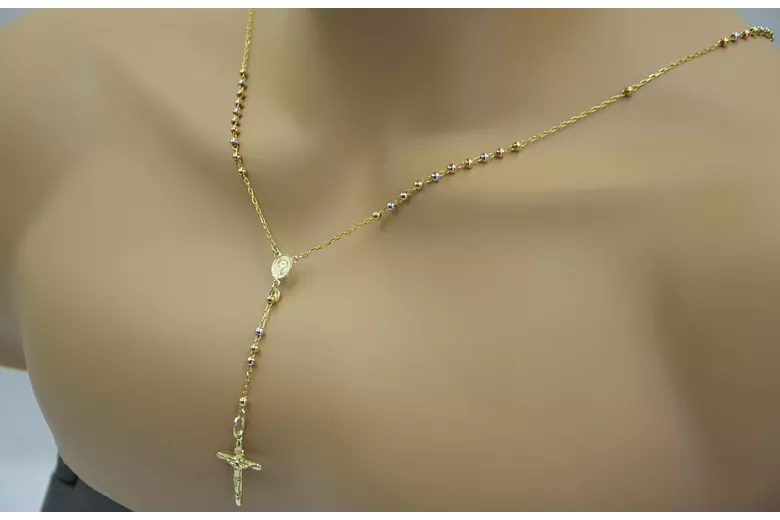 14K White Yellow Rose Gold 65c Tri-Color Rosary Chain rcc008ywr