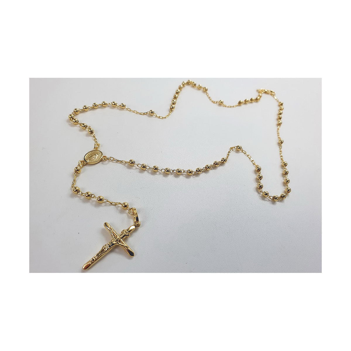 14K White Yellow Rose Gold 65c Tri-Color Rosary Chain rcc008ywr