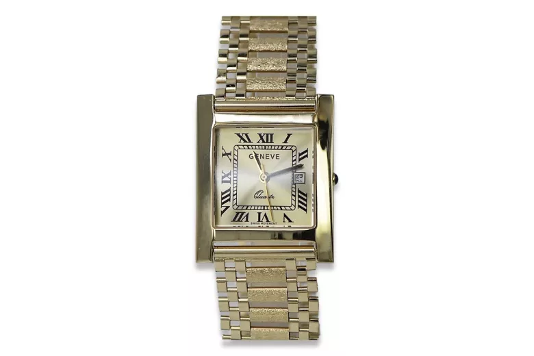 Gold men's watch Geneve ★ zlotychlopak.pl ★ Gold purity 585 333 Low Price!