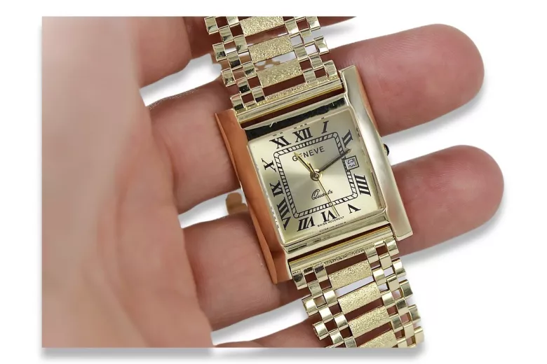 Złoty męski zegarek Geneve 14k 585 w stylu włoskim mw009y&mwb010y