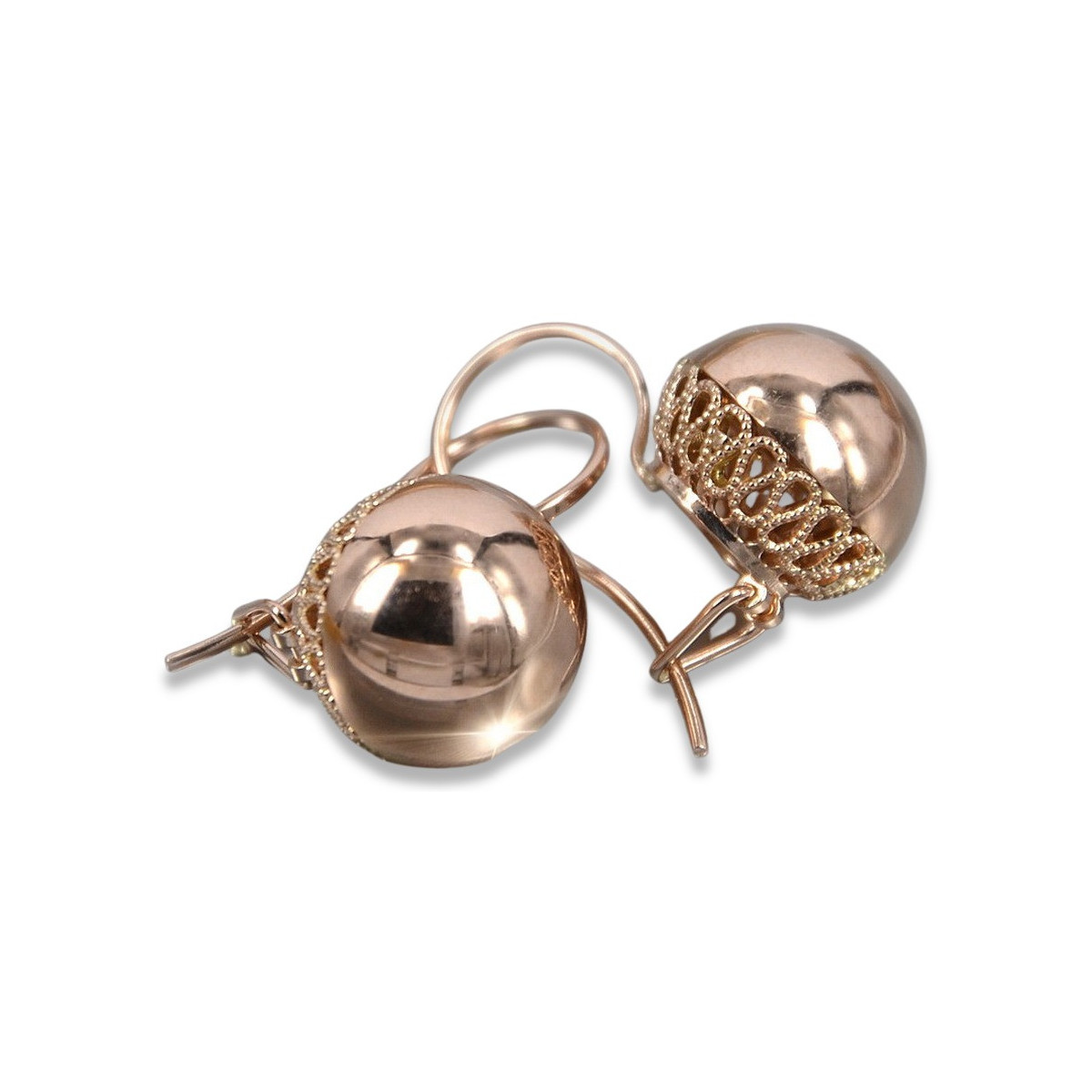 "Authentic Vintage 14K Rose Gold Ball Earrings without Stones" ven122 ven122