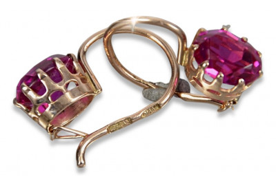 Boucles d'oreilles vintage en or rose 14 carats, Rubis, Améthyste, Aigue-marine, Émeraude, Saphir vec196