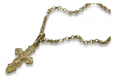 "Faithful Duo: 14k Gold Cross Pendant & Anchor Gold Chain" oc014y&cc003y