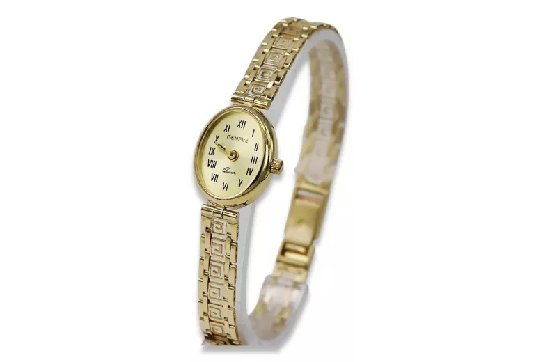 Złoty Zegarek Lady Geneve 14k dla Kobiety - Prezent Dla Niej lw092y