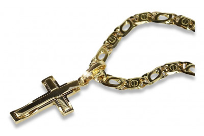 Croix catholique et chaîne en or 14 carats blanc jaune italien ctc095y&cc031y