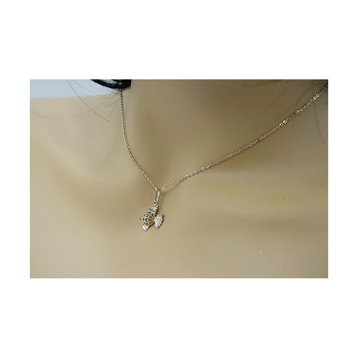 Sterling silver rose gold plated fish pendant, No Stone vpn021rp