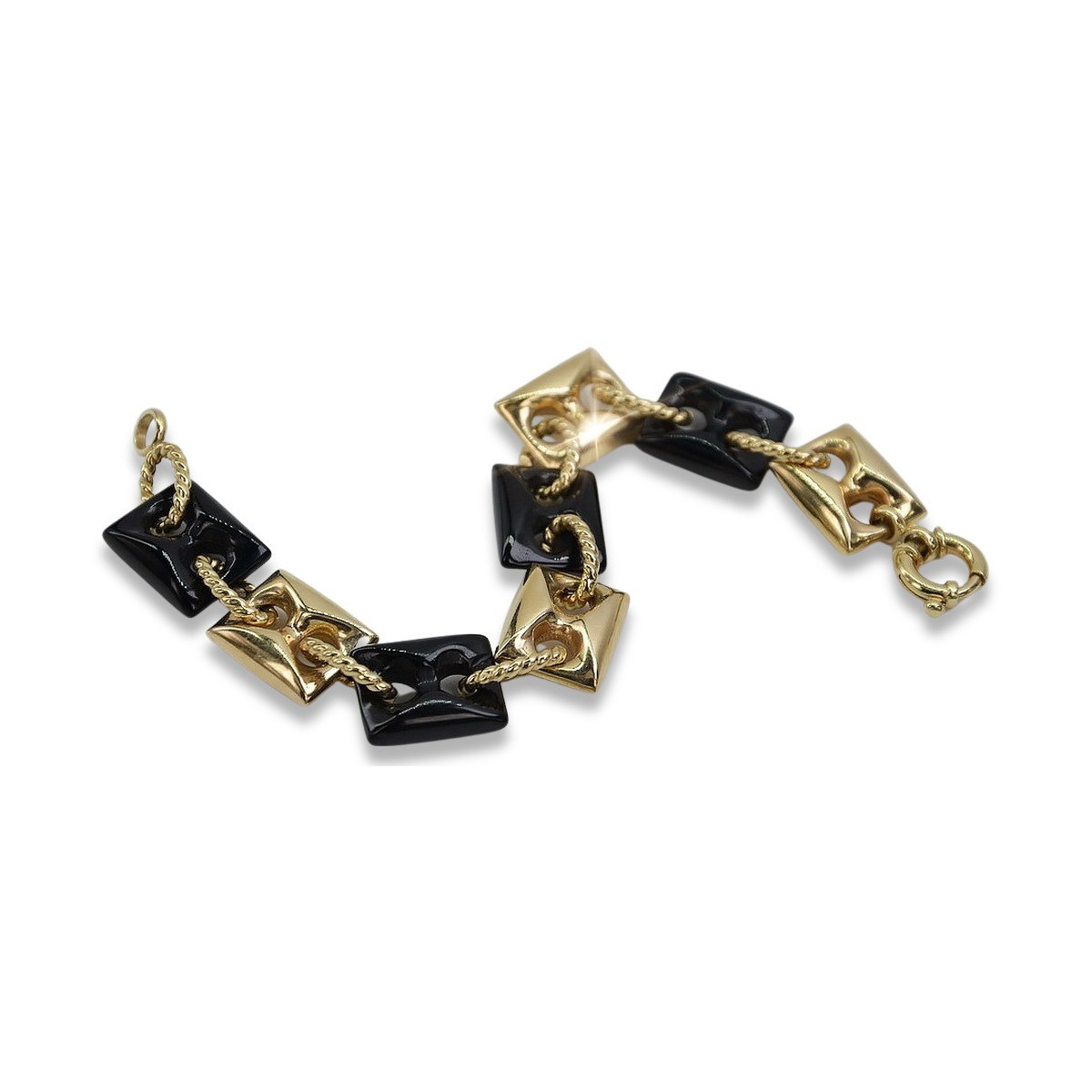 "14K Yellow Gold Onyx Bracelet, Italian-inspired Elegance" cb102y