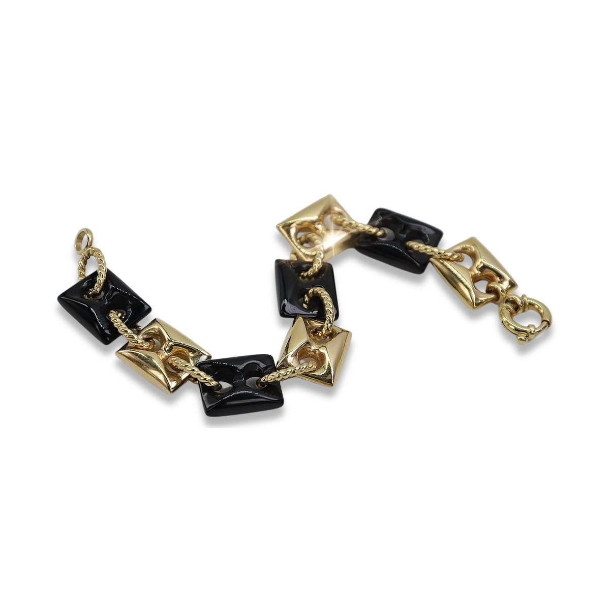 Bracelet en or jaune italien 14 carats avec onyx et pierres précieuses cb102y
