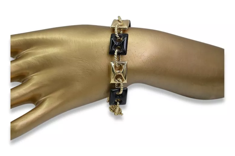 "14K Yellow Gold Onyx Bracelet, Italian-inspired Elegance" cb102y