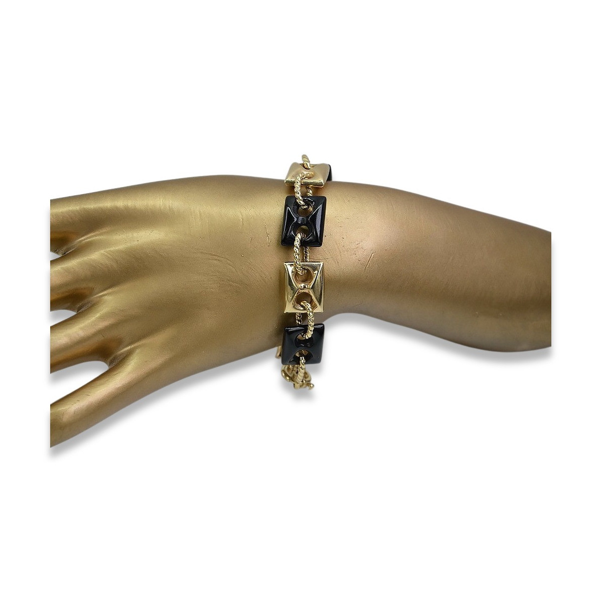 "14K Yellow Gold Onyx Bracelet, Italian-inspired Elegance" cb102y